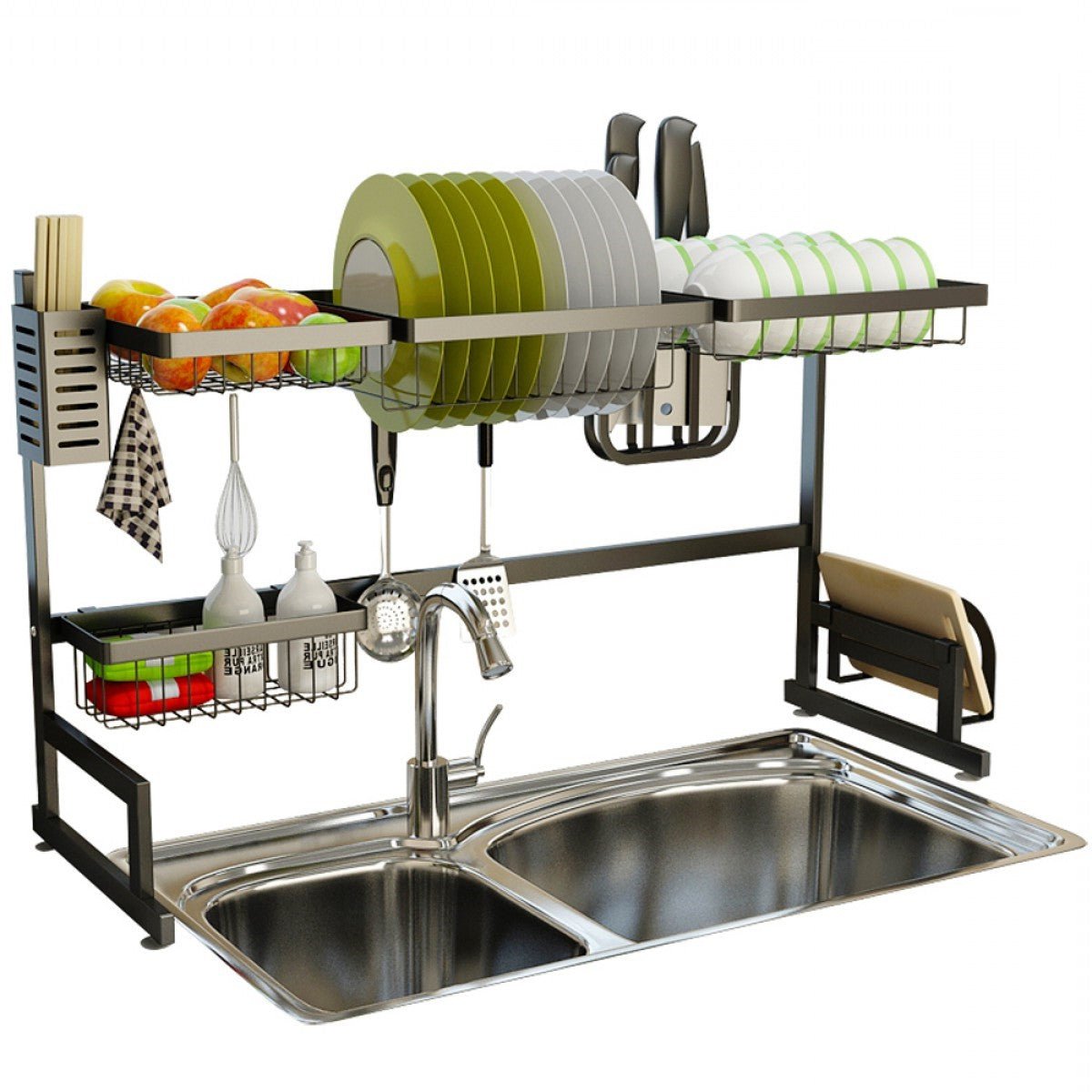 34.6" Stainless Steel Black Dish Drying Rack Over Kitchen Sink, Dishes and Utensils Draining Shelf - TRENDVYO