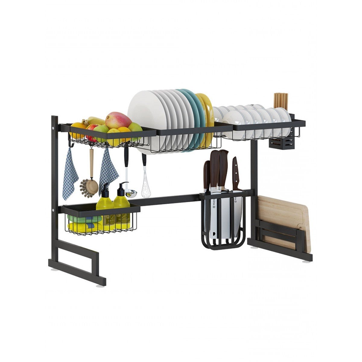 34.6" Stainless Steel Black Dish Drying Rack Over Kitchen Sink, Dishes and Utensils Draining Shelf - TRENDVYO