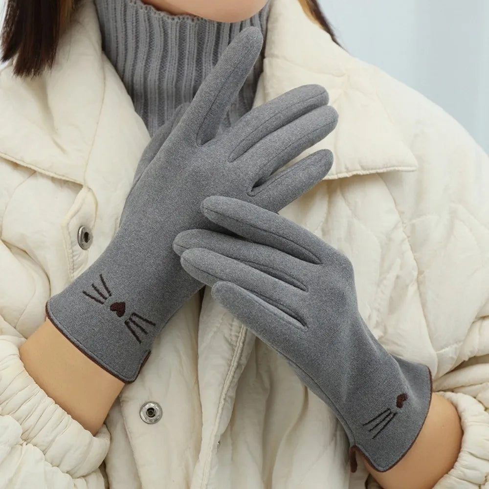 Damen-Winterhandschuhe mit Touchscreen-Funktion Katze