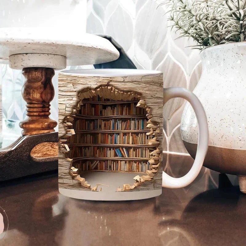 3D Library Bookshelf Mug, Coffee Mugs Gift for Book Lovers - TRENDVYO