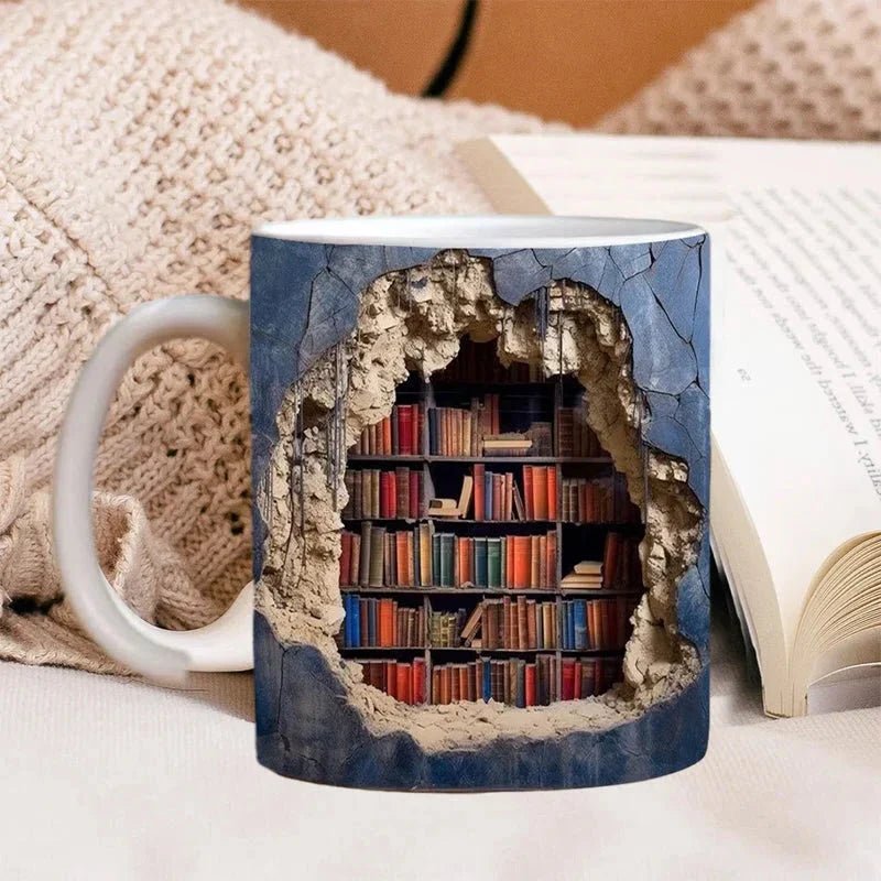 3D Library Bookshelf Mug, Coffee Mugs Gift for Book Lovers - TRENDVYO