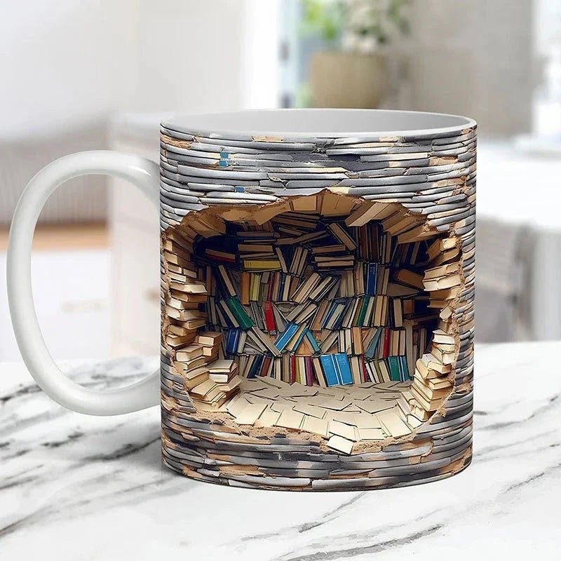 3D Library Bookshelf Mug, Coffee Mugs Gift for Book Lovers - TRENDVYO