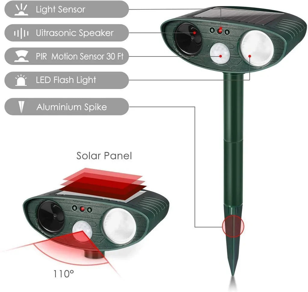 Ultrasonic Chipmunk Repeller - Solar-Powered - Get Rid of Chipmunks in 48 Hours