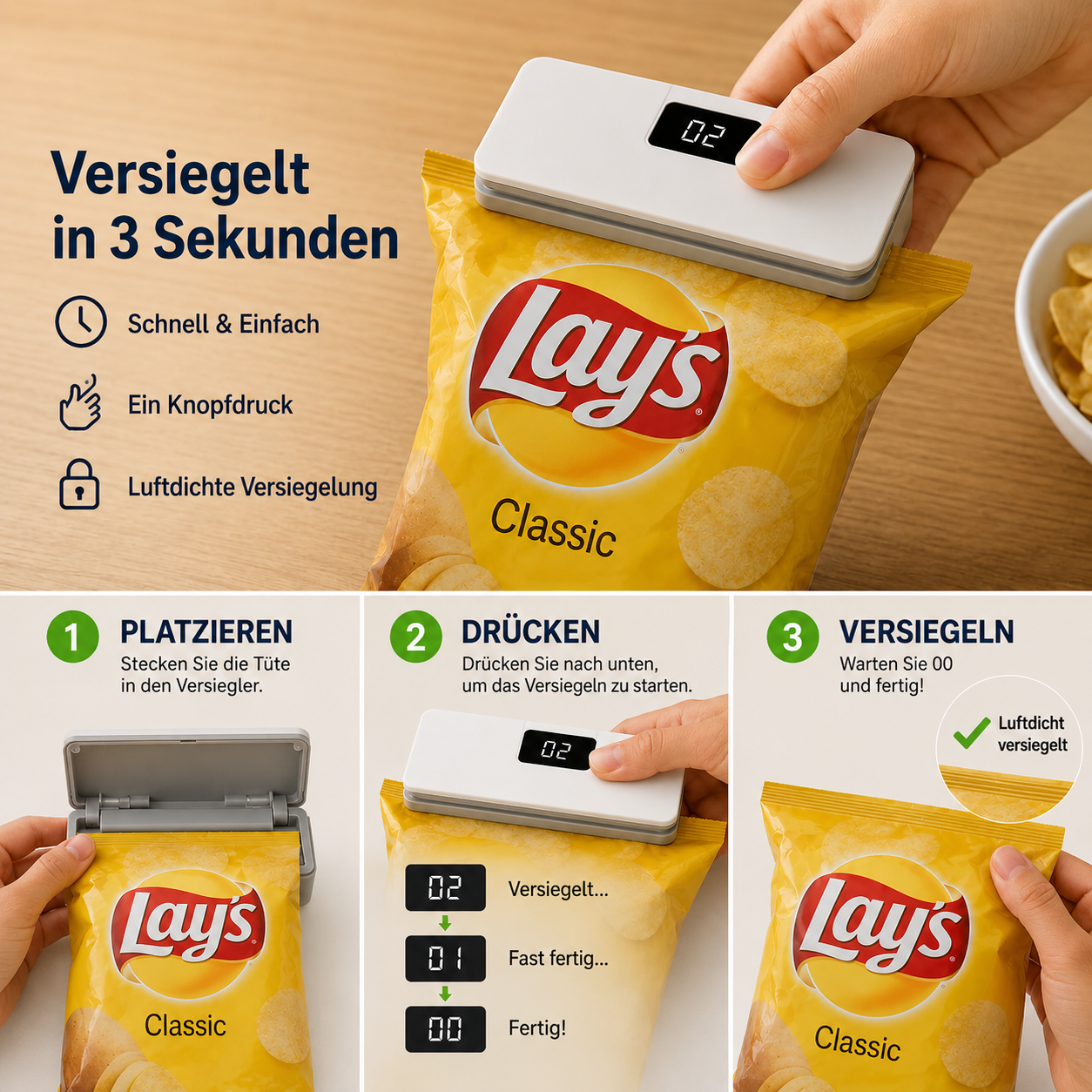 SnackSeal Pro – Magnetischer Beutelversiegler (USB-C)