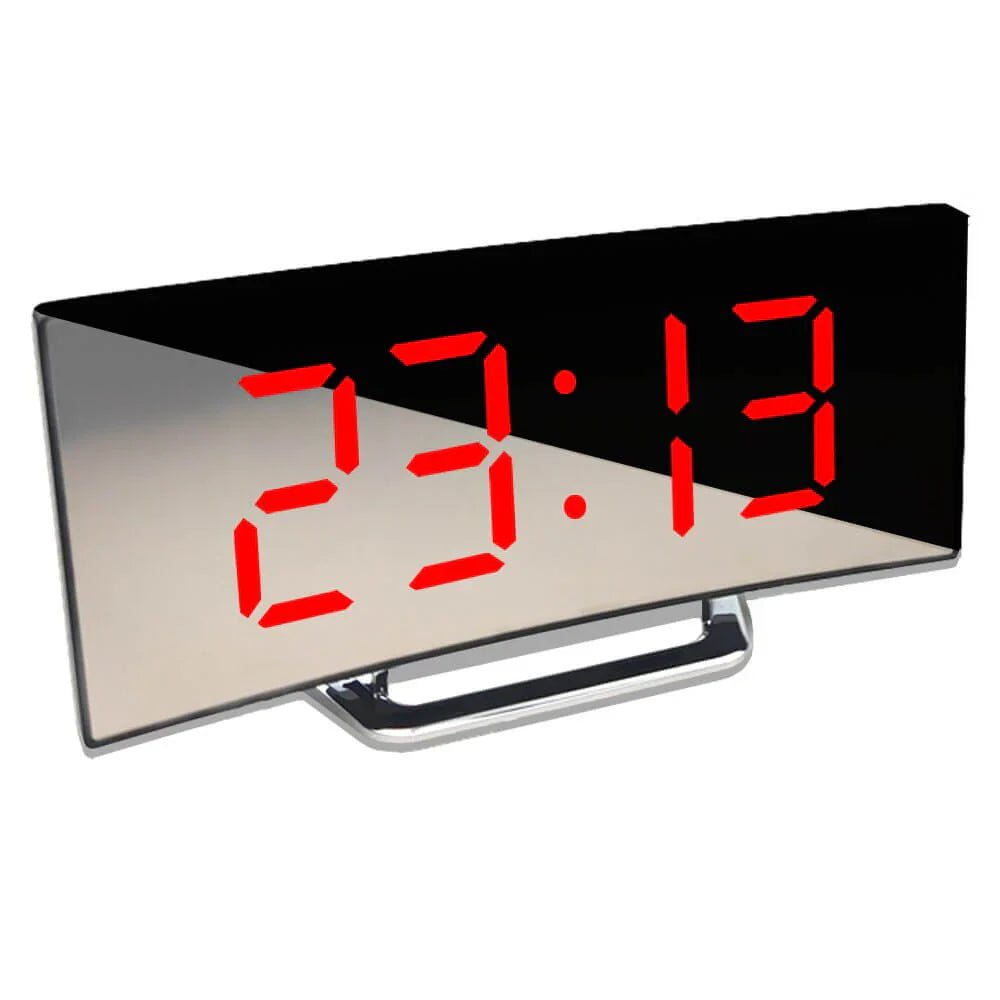 Curved LED Digital Alarm Clock With Mirror Display And Large Screen - TRENDVYO