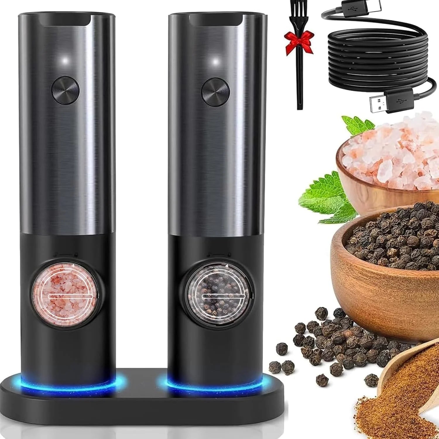 Elegant Electric Salt And Pepper Mill With Rechargeable Battery - TRENDVYO