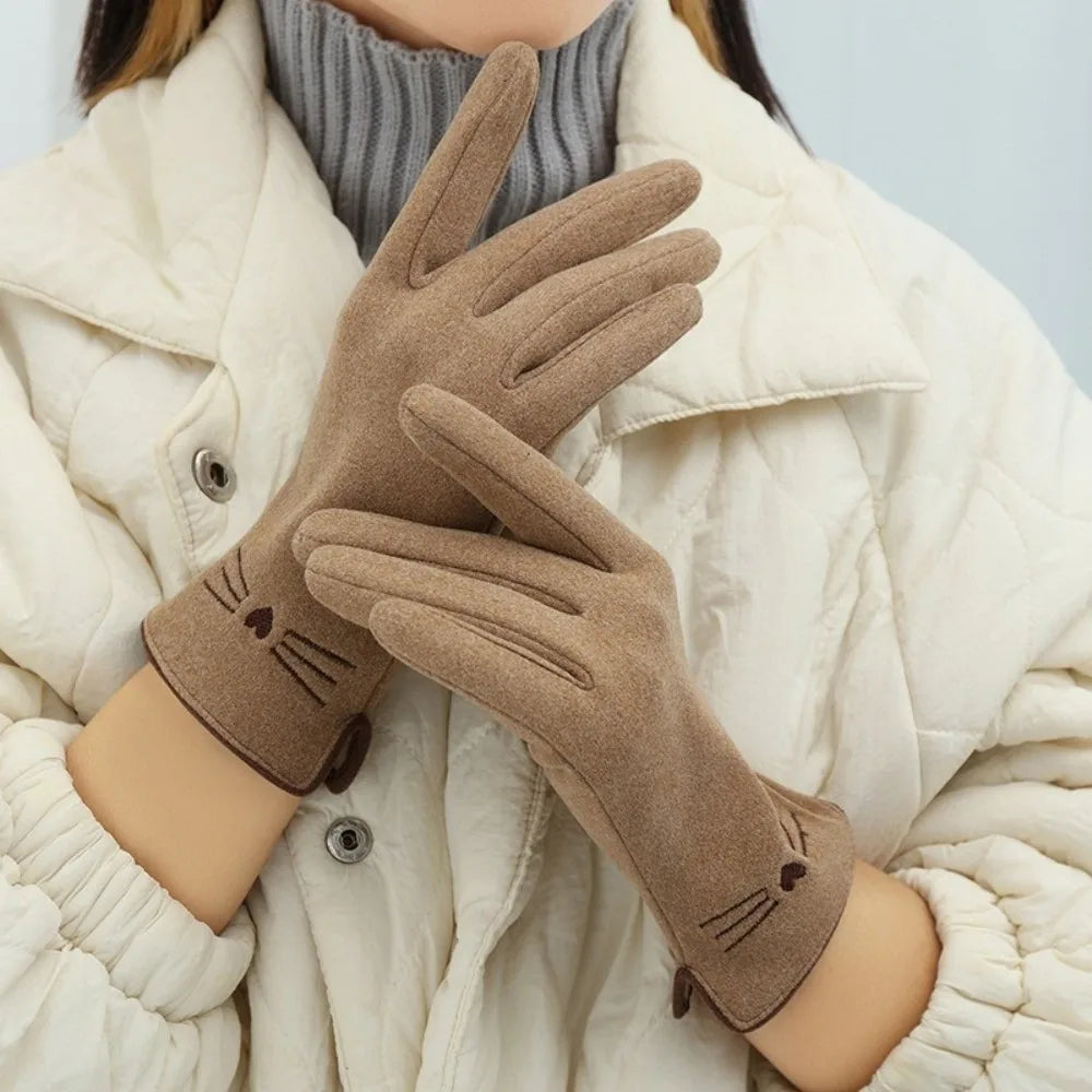 Damen-Winterhandschuhe mit Touchscreen-Funktion Katze