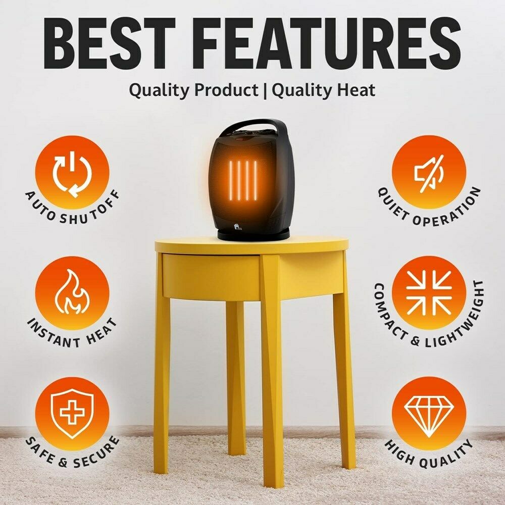 Portable Electric Space Heater Super Quiet Oscillating Heater Fan Thermostat - TRENDVYO