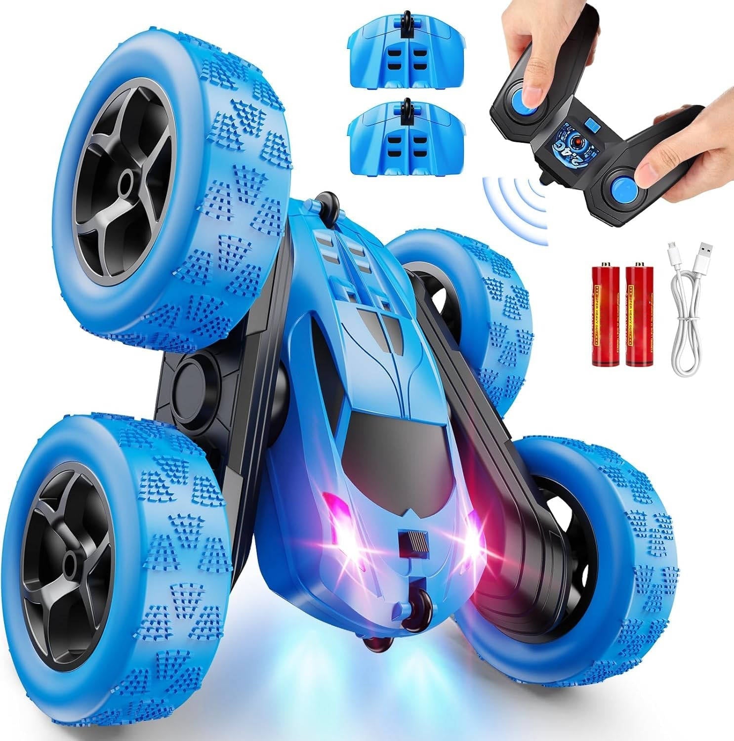 RC Cars Toys for Kids Ages 6 to 12 with LED Lights & 360° Flips - TRENDVYO