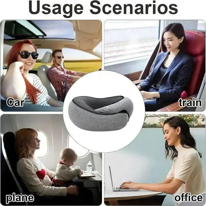 Snail Style Memory Foam Travel Curved Neck Pillow - U-shaped, Portable, Adjustable Support Neck Brace Pillow - TRENDVYO