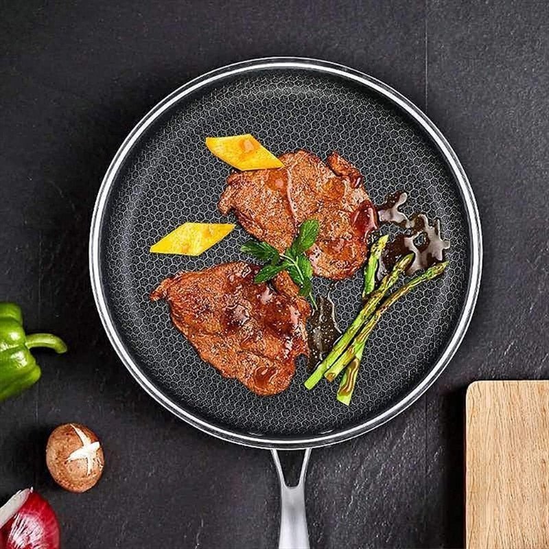Stainless steel frying pan with non-stick coating for effortless cooking - TRENDVYO
