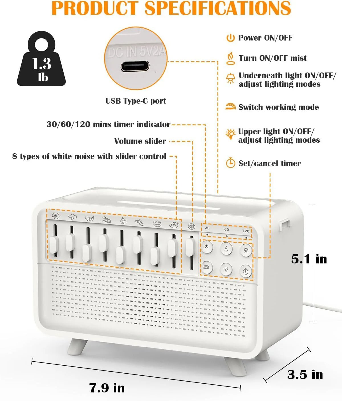 White Noise Machine with Humidifier and Night Light - TRENDVYO
