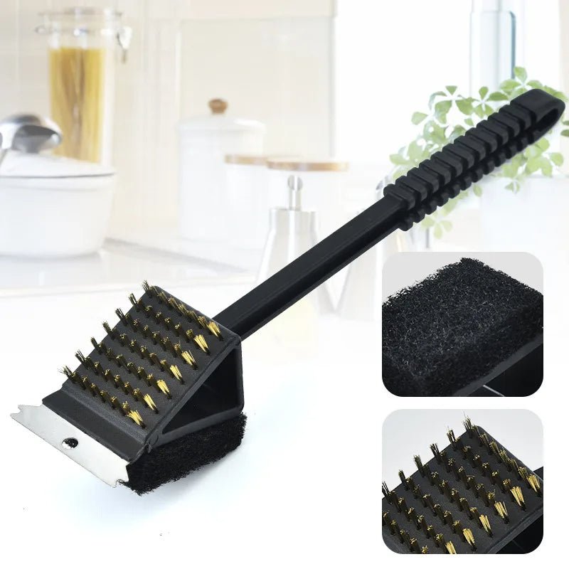 3 in 1 Barbecue Grill Brush with Scraper and Sponge - TRENDVYO
