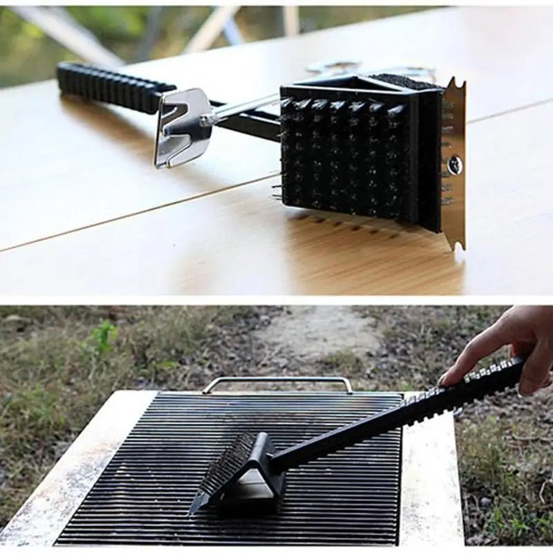 3 in 1 Barbecue Grill Brush with Scraper and Sponge - TRENDVYO