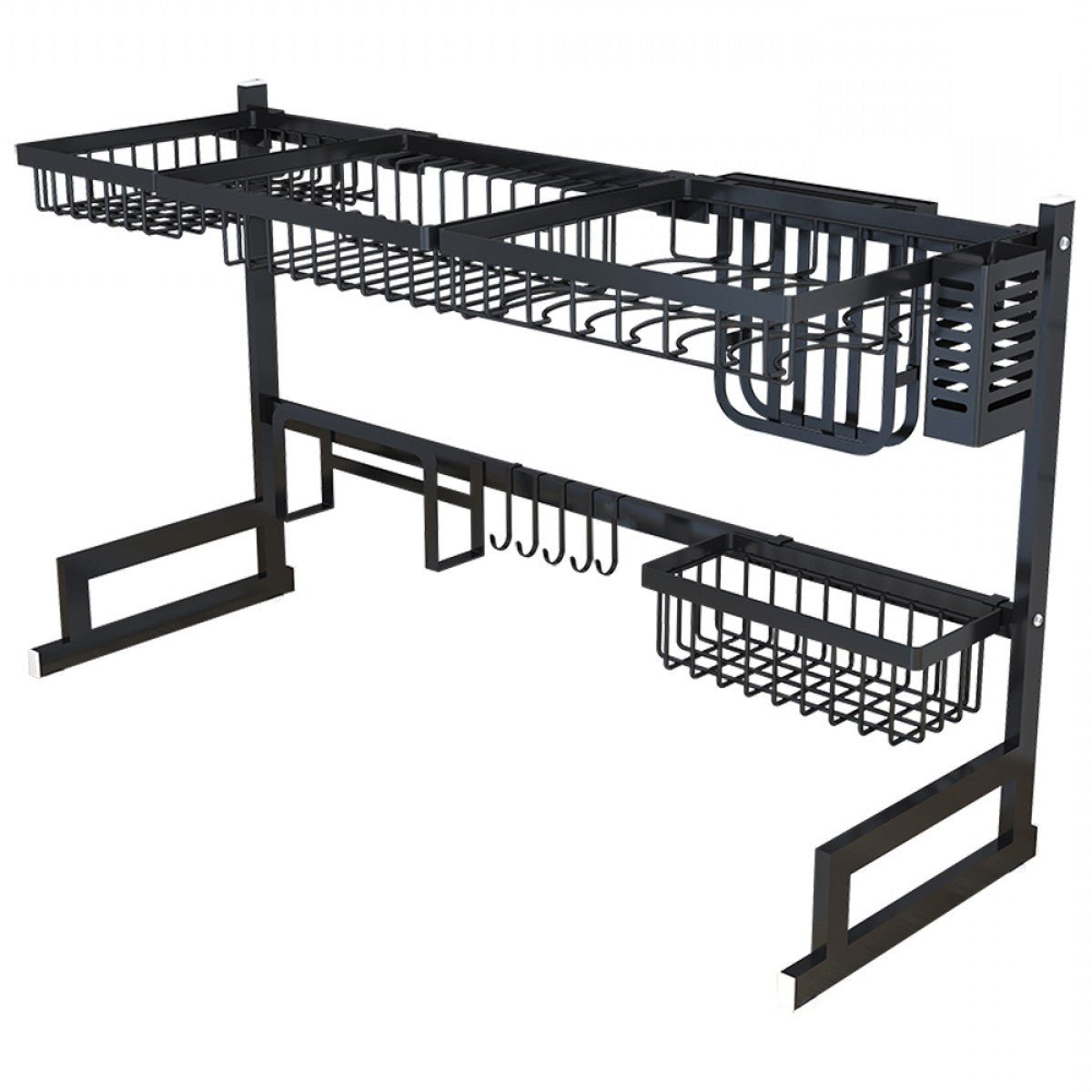 34.6" Stainless Steel Black Dish Drying Rack Over Kitchen Sink, Dishes and Utensils Draining Shelf - TRENDVYO