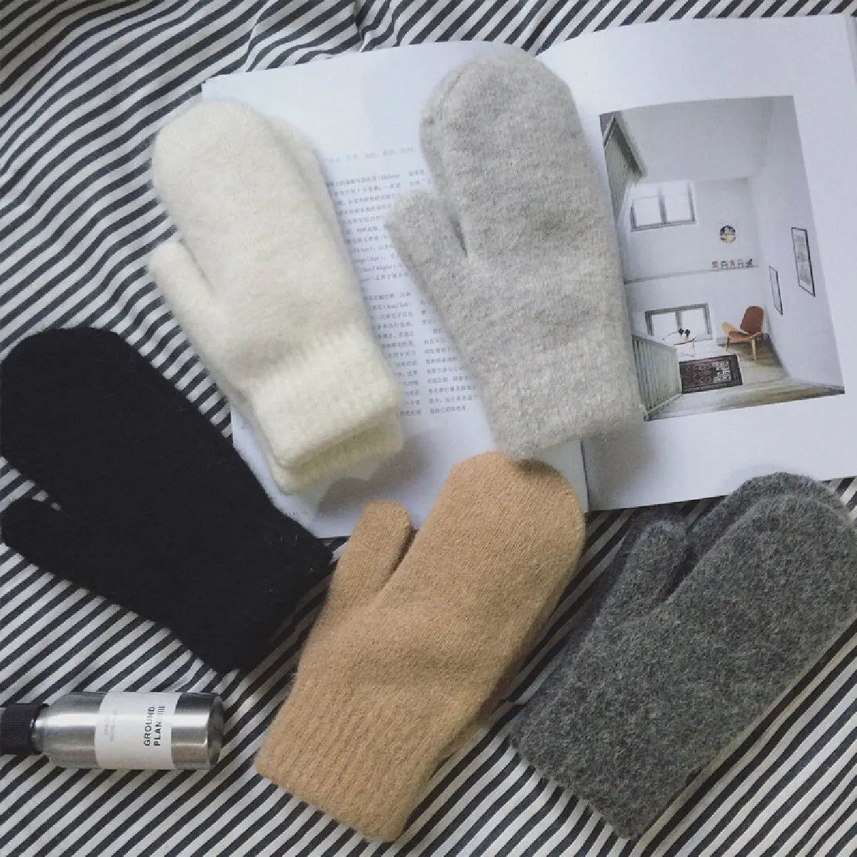 Cashmere Knit Winter Mittens for Women