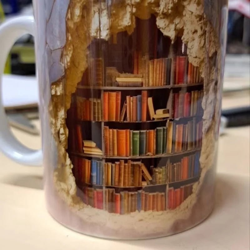 3D Library Bookshelf Mug, Coffee Mugs Gift for Book Lovers - TRENDVYO
