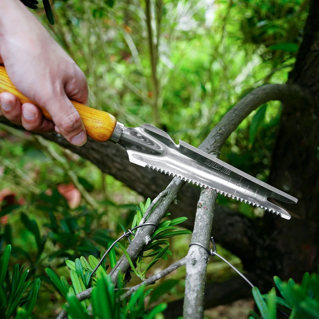 5-in-1 Stainless Steel Weed Puller Tool with Beech Handle - TRENDVYO