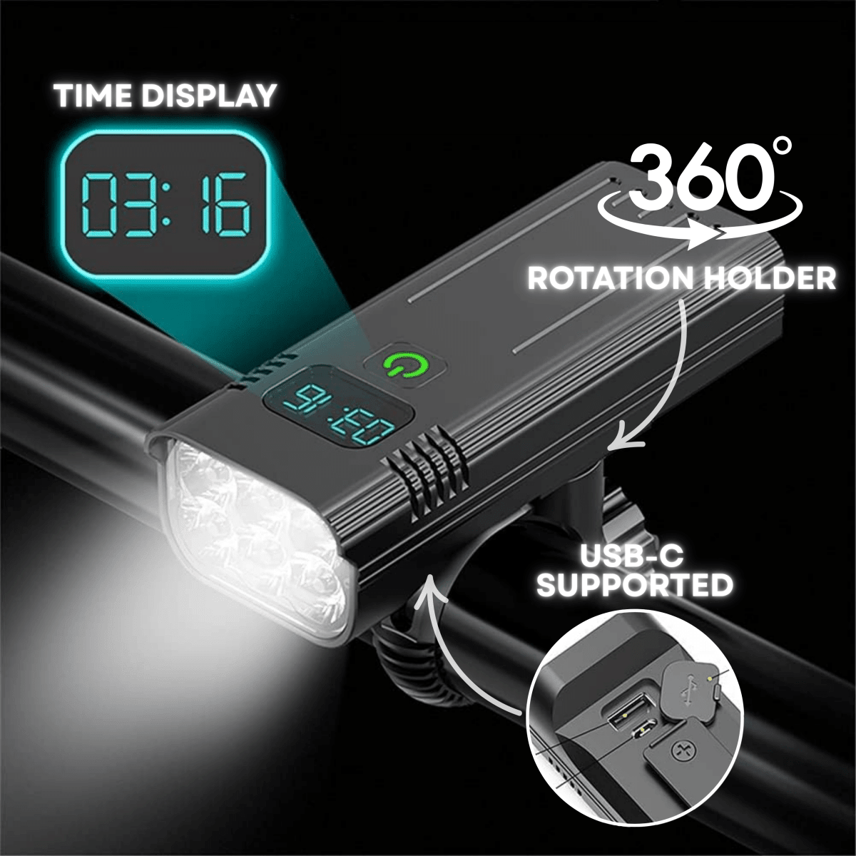 5000 Lumen Bike Light with 12 LEDs & USB-C Rechargeable Battery - TRENDVYO