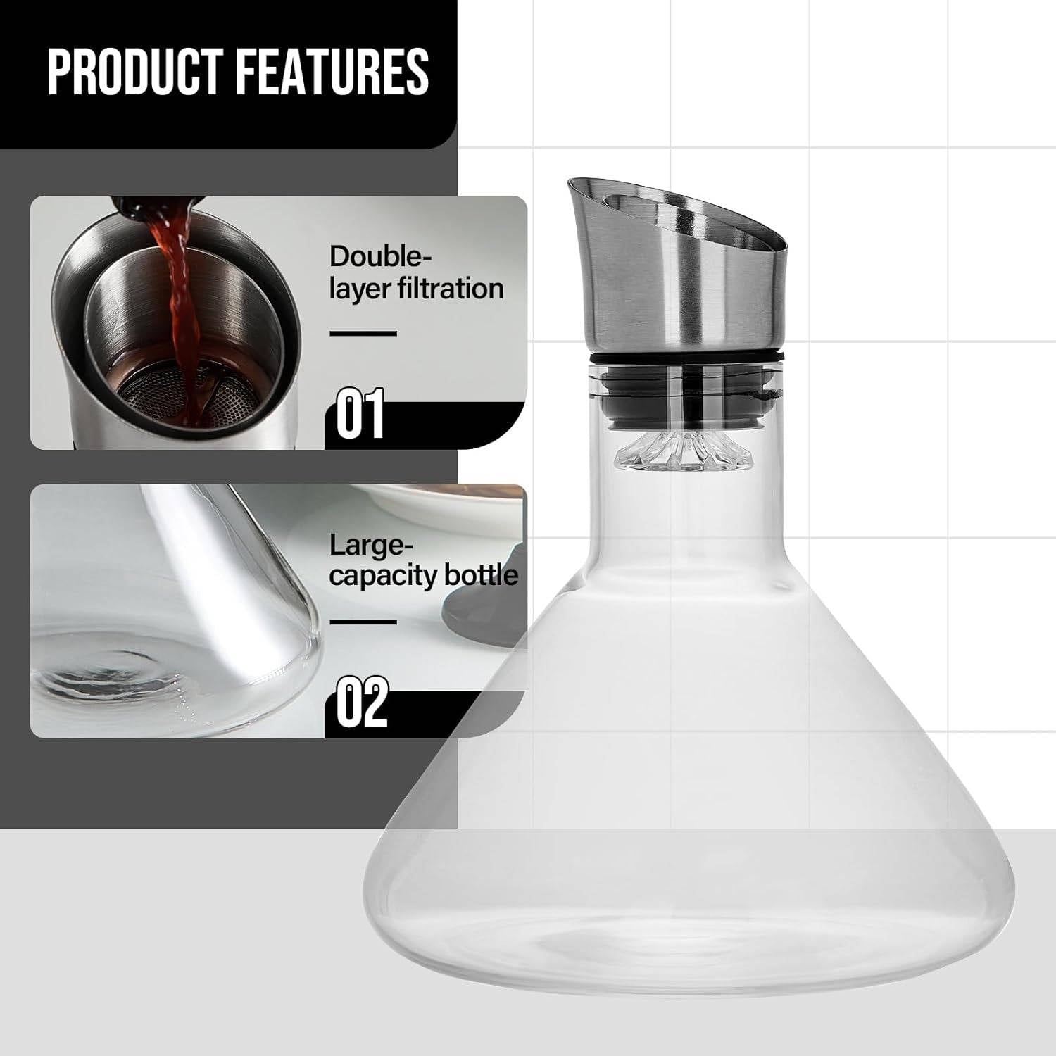 Crystal Glass Wine Decanter Aerator Carafe - TRENDVYO