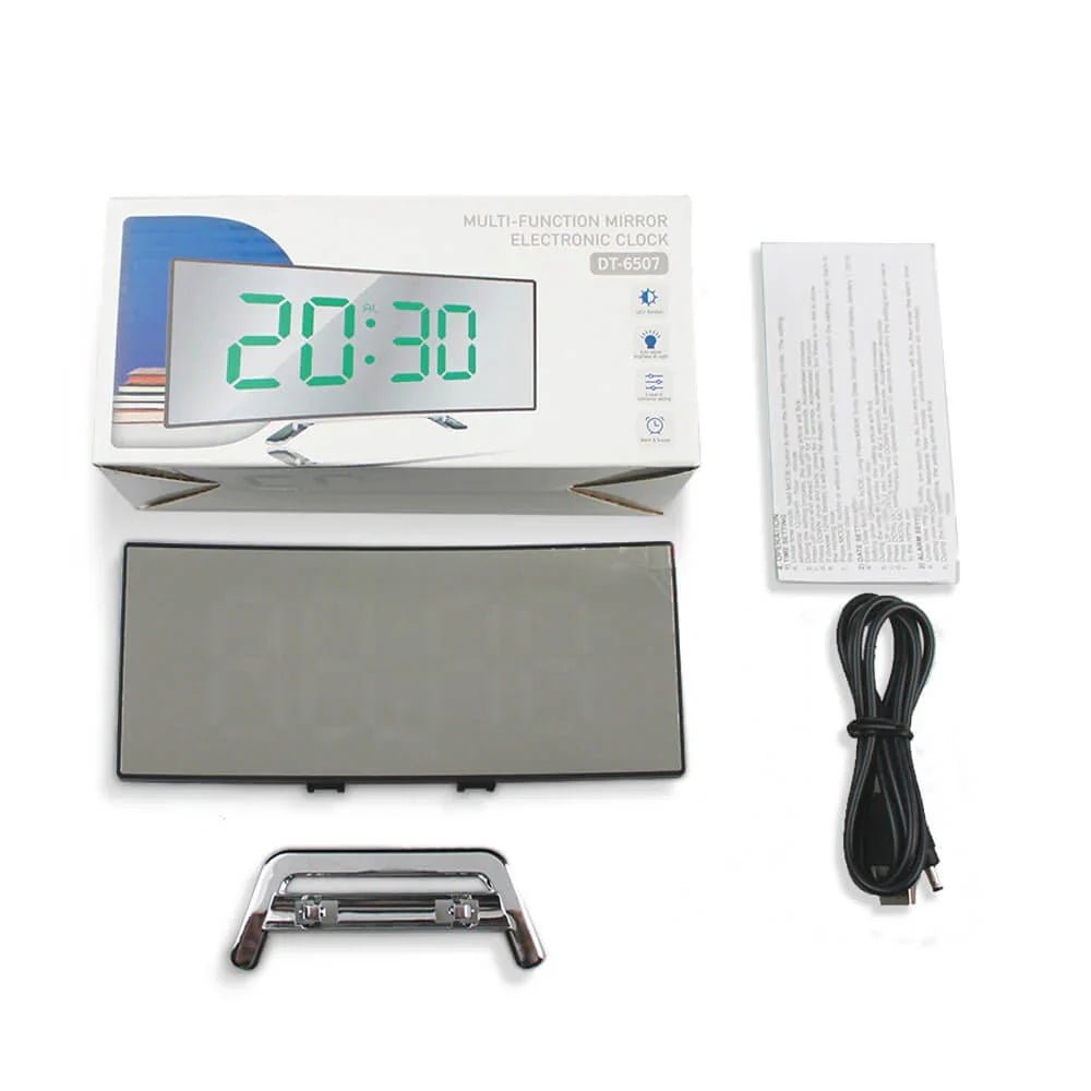 Curved LED Digital Alarm Clock With Mirror Display And Large Screen - TRENDVYO