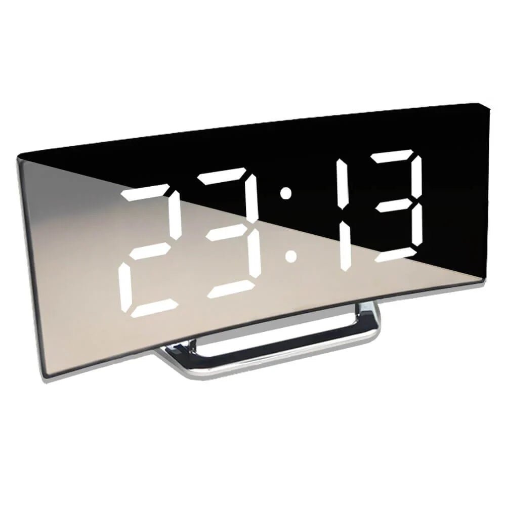 Curved LED Digital Alarm Clock With Mirror Display And Large Screen - TRENDVYO