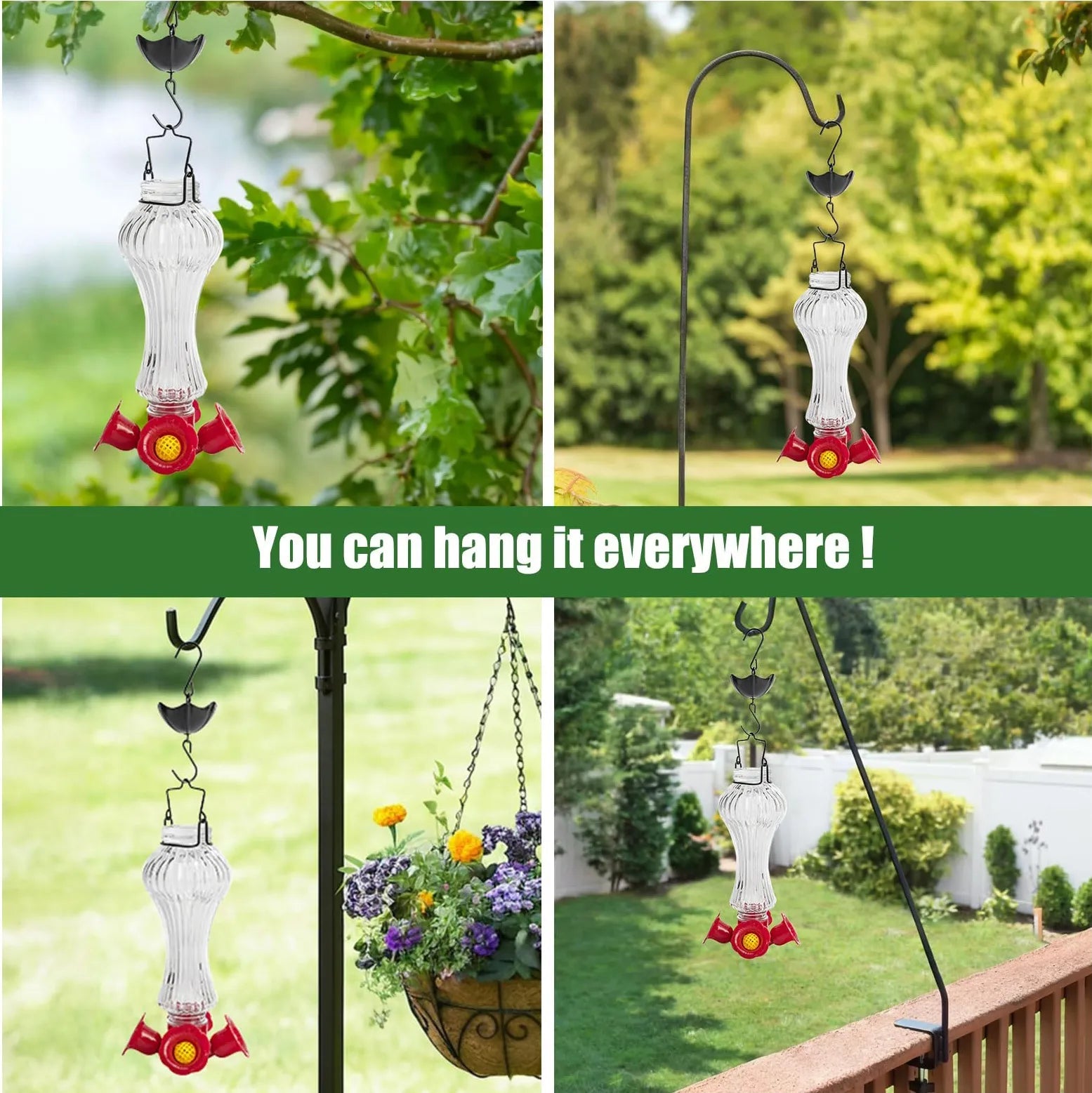 Flowers Glass Hummingbird Feeder With Ant Moat - TRENDVYO