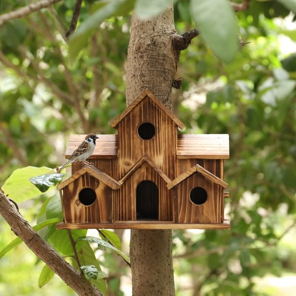 Handcrafted Wooden Birdhouse With 6 Holes - TRENDVYO