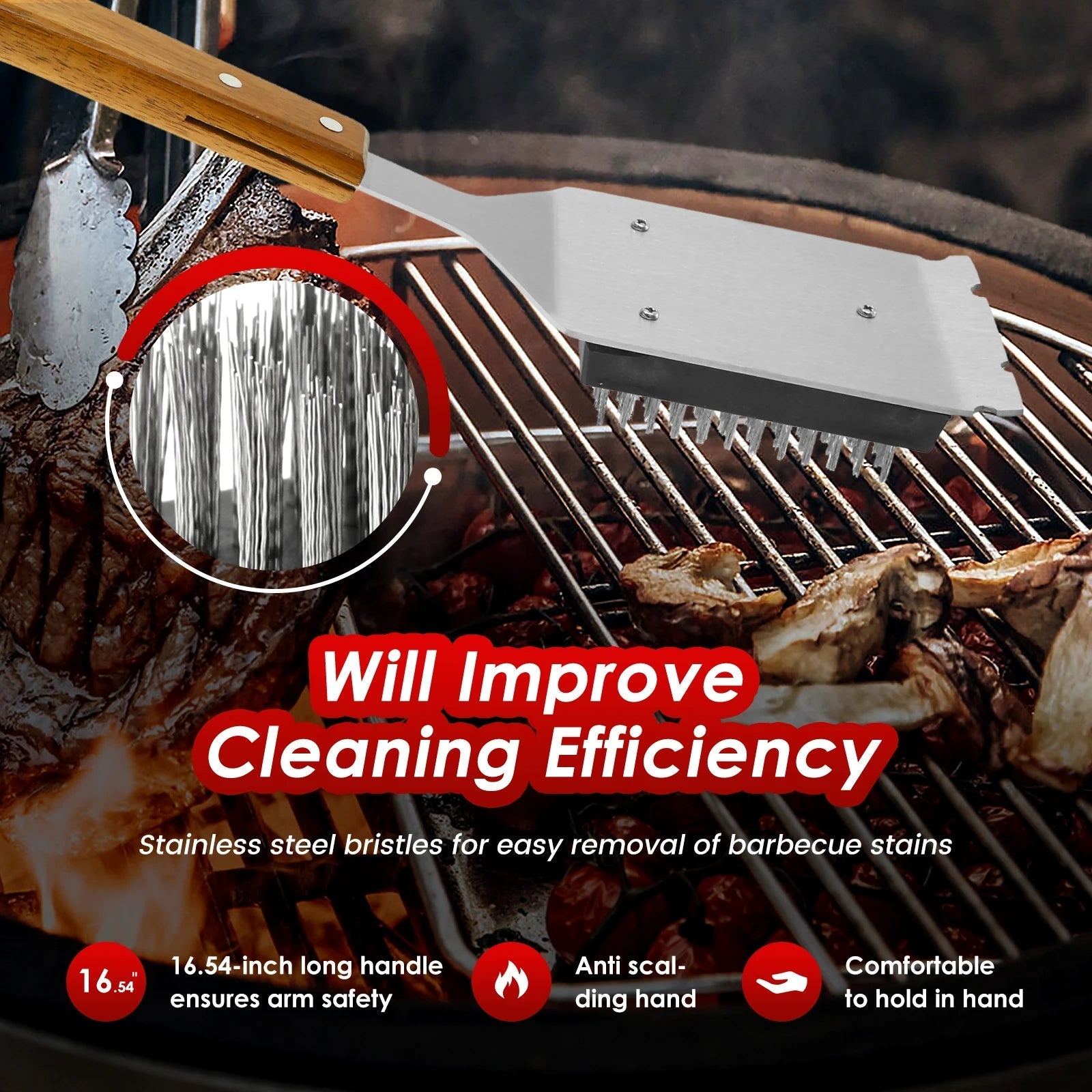 Long Handle Barbecue Grill Brush with Scraper - TRENDVYO