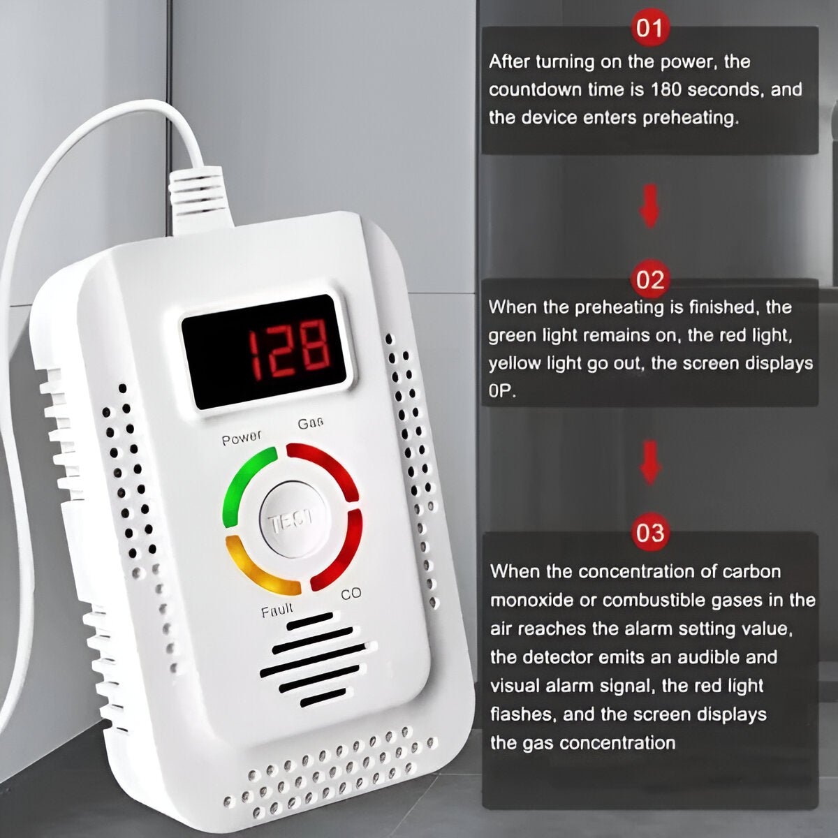 Plug-In Household Gas and CO Detection Unit - TRENDVYO