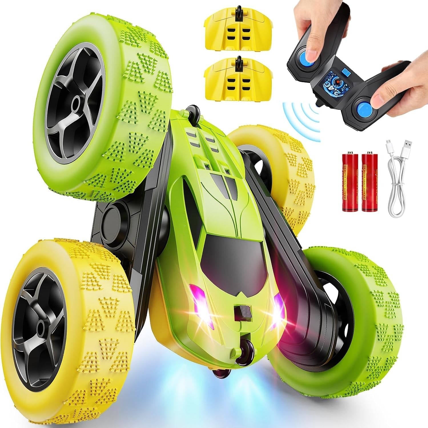 RC Cars Toys for Kids Ages 6 to 12 with LED Lights & 360° Flips - TRENDVYO