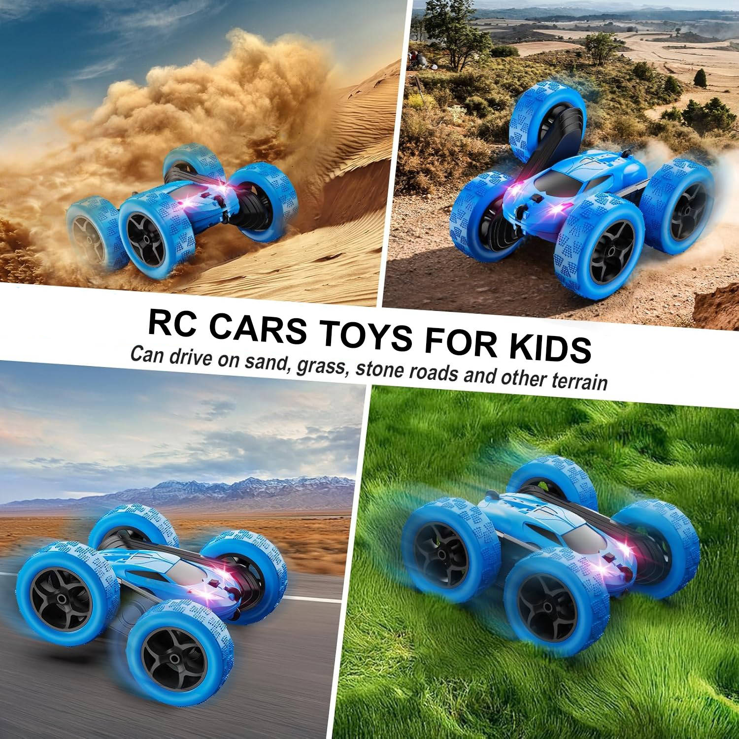 RC Cars Toys for Kids Ages 6 to 12 with LED Lights & 360° Flips - TRENDVYO