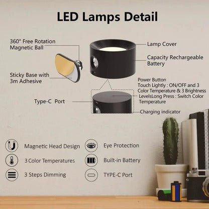 Rechargeable Wall Light with 360° Rotation - TRENDVYO