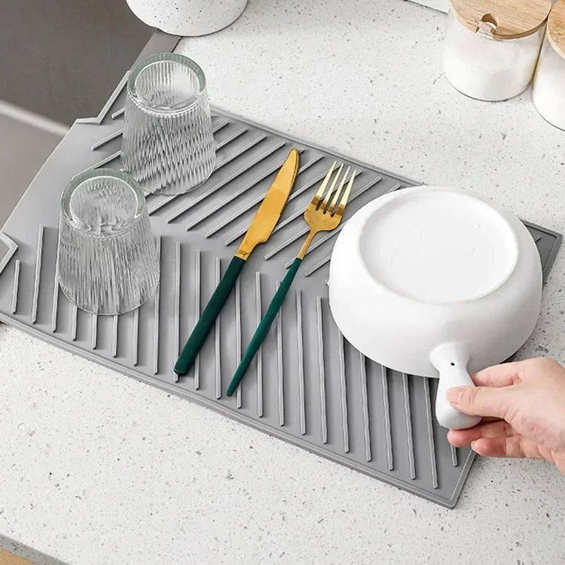 Silicone Dish Drying Mat with Drain Design - TRENDVYO