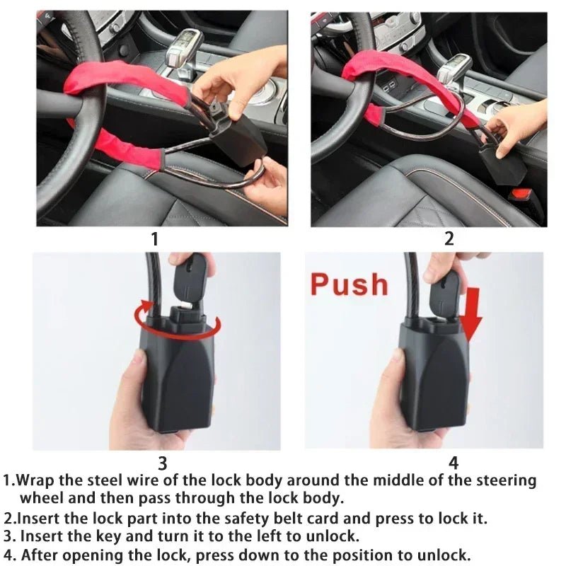 Universal Car Steering Wheel Lock with Seat Belt Security - TRENDVYO
